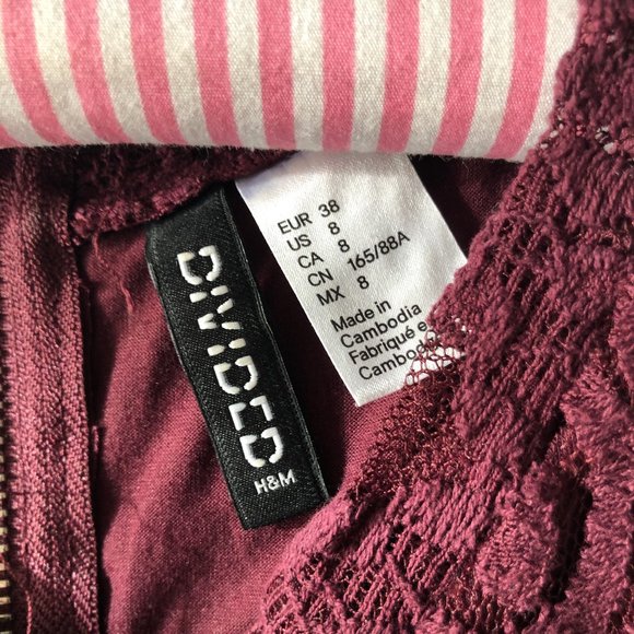 DIVIDED Maroon Lace Mini Dress | 8 (XS) - Picture 3 of 6